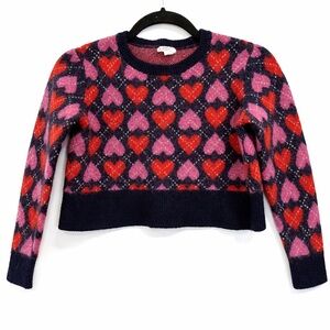 Crewcuts Heart Pattern Sweater Wool/Alpaca Blend Girls Size M 8–9 Red Pink Navy